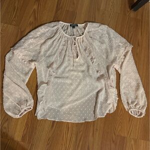 Express Sheer Pink Polka Dot Chiffon Long Sleeve Blouse Size XS Bohemian Fairy‎